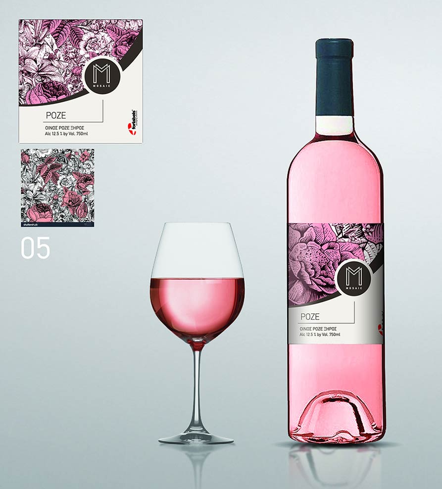 Αυτοκόλλητη ετικέτα φιάλης ροζέ κρασιού